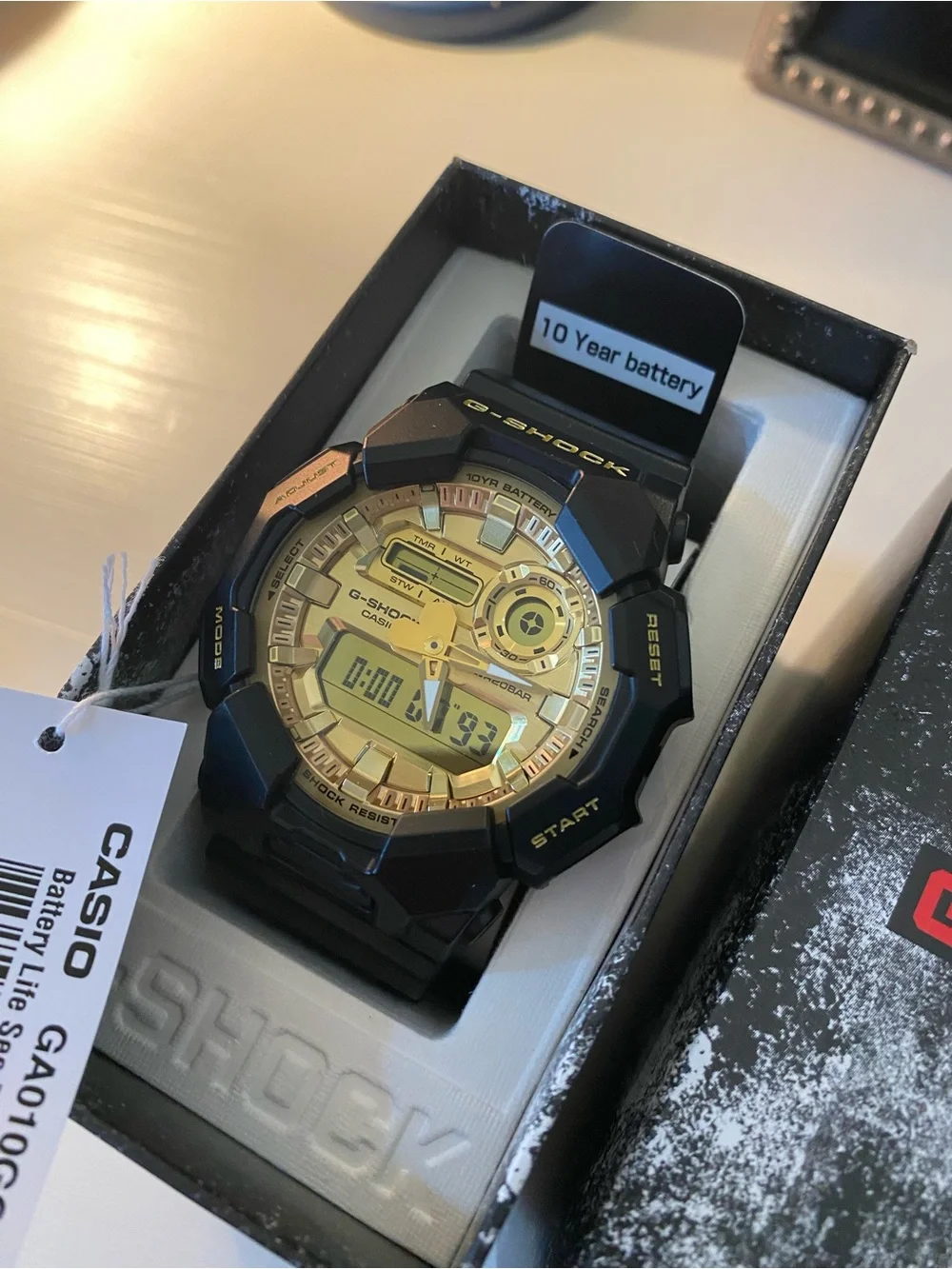 G-Shock Black Resin Watch with Gold Face